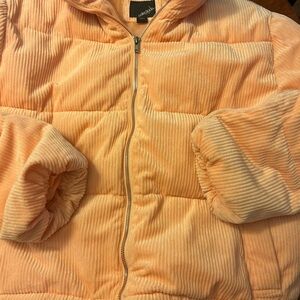 Size large peach color corduroy puffer jacket